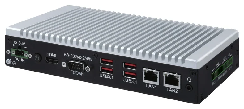 Barebone Fanless System with Intel® Celeron Elkhart Lake J6412, 2 x LAN, 6 x COM, 4 x USB(up to 6), 1 x HDMI, DC12-36V power input
