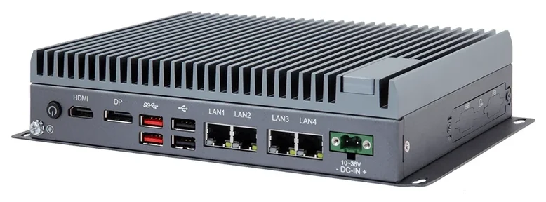 Barebone Fanless System with Intel® Processor Alder Lake-N N97, 4 x LAN, 4 x COM(up to 6), 6 x USB, 1 x HDMI, 1 x DP, DC10-36V power input
